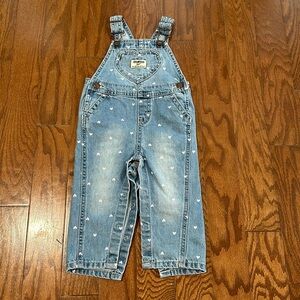 Osh Kosh overalls with pink hearts. Size 12 months. EUC.
